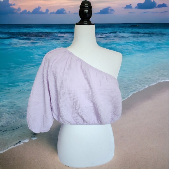 DKNY Jeans Lavender Purple One Shoulder Top - Picture 4 of 10